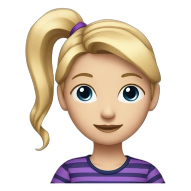 girl with one blonde ponytail and a purple and white striped shirt and a dark blue flair pants sticker