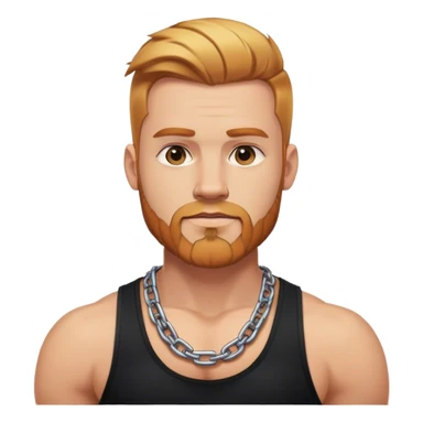 Buff man selfie with thick chain link necklace and reddish blonde hair and beard with shaved sides of head and blond highlights on top in black tank top sticker