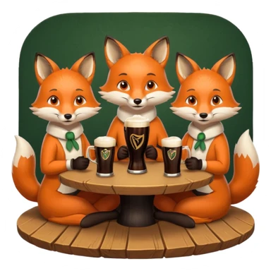 Three foxes sitting at a round table drinking Guinness sticker