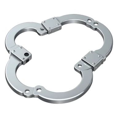 Minimalistic metallic handcuffs emoji, reflective metal, simple flat vector design, futuristic minimal style sticker