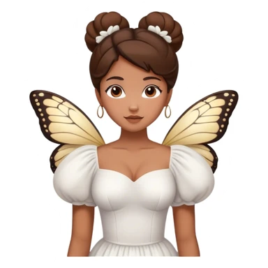 Brown skinned Filipina woman in white butterfly puffy sleeved dress with her brown hair in a bun  sticker