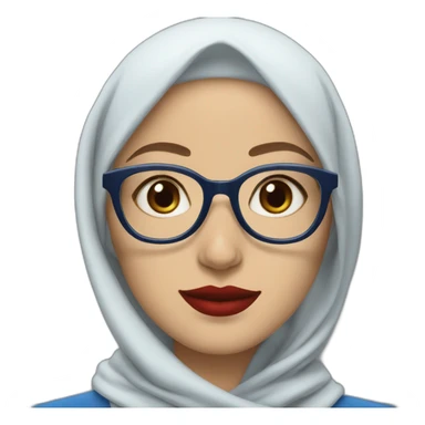 blue Hijabi white woman with glasses and brown eyes wearing a blue suit red lipstick sticker