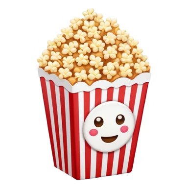 minimalist sweet popcorn emoji style, red and white popcorn box, caramel popcorn sticker