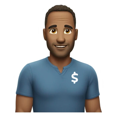 Handsome 40 year old man under blue sky with a $ symbol on his forehead  sticker