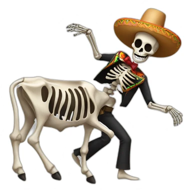 Mexican skeleton dancing with a cow sticker