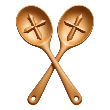 Two wooden spoons hitting each other with their flat sides, creating a cross-like shape with their handles, forming an intricate and striking visual sticker