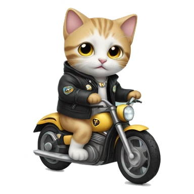 Kitten wearing a jacket arising a moter cycle sticker