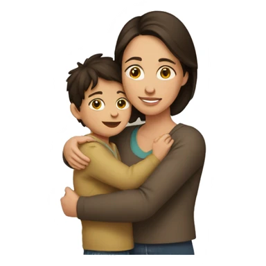 A brunette mom hugging her son sticker