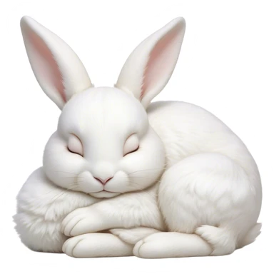 Meme-Worthy Cute Sleeping White Rabbit Portrait Emoji, Head resting peacefully with a contented smile, showcasing a delightfully compact build and a luxuriously soft pure white fur, eyes shut in a serene nap, Simplified yet hilariously adorable features, highly detailed, glowing with a soft, drowsy light, high shine, relaxed and utterly lovable, stylized with an air of playful laziness, bright and heartwarming, soft glowing outline, capturing the essence of a comically sleepy bunny, so meme-worthy it feels like it could instantly become the next viral sensation of adorable slumber! sticker
