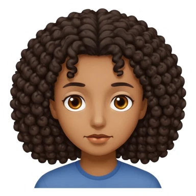 This is a cartoon-style avatar of a person with dark curly hair, brown skin, and a calm expression sticker