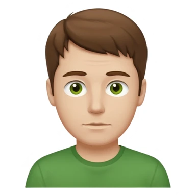 a self asured white male. brown hair. green t-shirt. blue background sticker