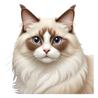 Cinematic Chocolate-Point Ragdoll Cat Portrait Emoji, Elegant and alert, sleek brown and white tones with a distinct white nose, Simplified yet sharp features, highly detailed, glowing with a warm, confident glow, high shine, intelligent and poised, stylized with an air of grace, focused and attentive, soft glowing outline, capturing the essence of calmness and elegance, so lifelike it feels as though it could spring into motion with a gentle, poised presence at any moment! sticker