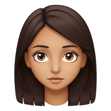 girl with brown eyes, long eyelashes, layerd mid length hair dark brown, tanned skin sticker