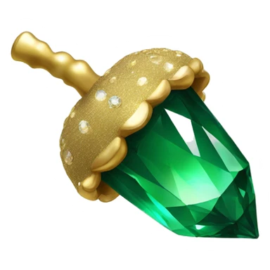 sparkling emerald Acorn like diamond with stem made of gold sticker