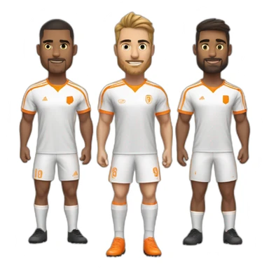 Equipo de fútbol de 11 jugadores y un entrenador, con camisetas naranjas, pantalones cortos blancos y medias blancas sticker