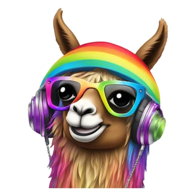 Rainbow llama DJ in DJ booth sticker