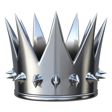 A spiked crown emoji made of silver chrome, sharp yet rounded metallic spikes, glossy reflections, aggressive luxury swag aesthetic, iOS emoji style, centered, clean white background sticker