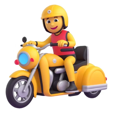 3D smiley emoji, round shape, motorcyclist with sidecar: sidecar, helmet, funny face sticker