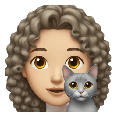Pale brunette female with curly hair and a grey cat sticker