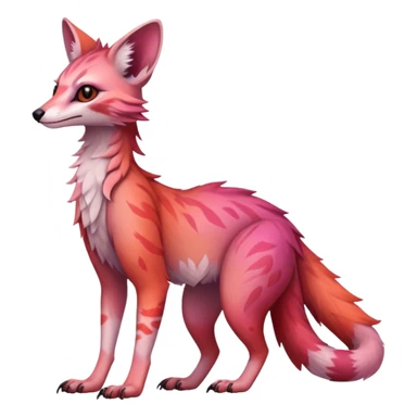 Feral Rare Fantasy dark pastel gradient-pink-red-orange Vernid-Sergal-Genet-species by LiLaiRa, random markings, tufted ears, full body, 4 legs sticker