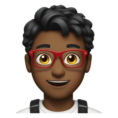 male, 12 year old, red glasses, red braces, short black hair, flexing sticker