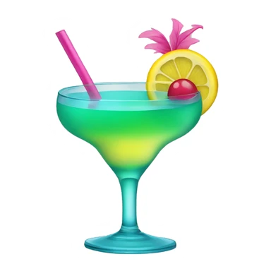 Bluish green cocktail with pink and yellow sticker