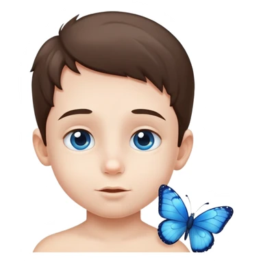 A little kid with a little blue butterfly next to his face is also an addict. sticker
