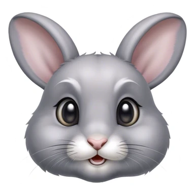 Cinematic Cute Grey Rabbit Portrait Emoji, Head tilted playfully and inquisitively, featuring a silky, smooth grey fur with soft, velvety textures, round, sparkling grey eyes filled with curiosity, Simplified yet irresistibly adorable features, highly detailed, glowing with a warm, friendly glow, high shine, affectionate and gentle, stylized with a touch of whimsy, bright and endearing, soft glowing outline, capturing the essence of a mischievous yet loving bunny, so playful it feels like it could hop out of the screen and into your arms! sticker