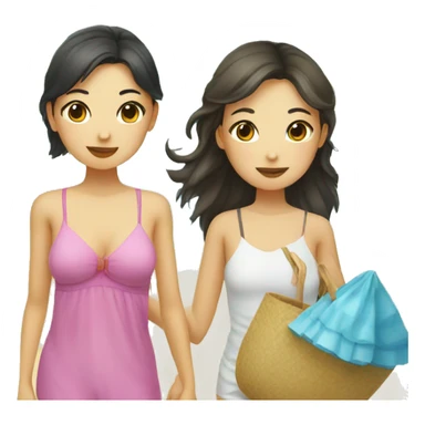 italian girl and chinese girl on the beach sticker