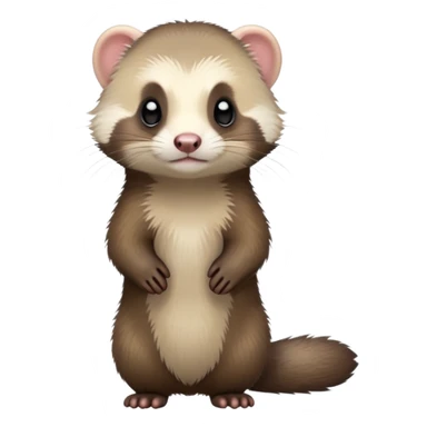 cinematic-[ferret]-realistic-full- long elongated body-standing-emoji,-tiny-paws-tucked-close,-head-tilted-dramatically,-fluffy-[sable]-fur,-simplified-yet-realistic-focused-features,-highly-detailed,-glowing-with-an-almost-sarcastic-glow sticker