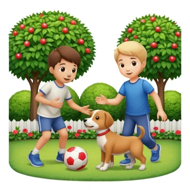 kid and dog playing with ball, garden background sticker