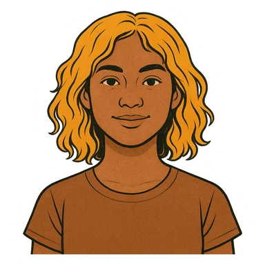 human girl head, medium tanned skin, wavy shoulder-length orangish yellow hair, style 2 sticker