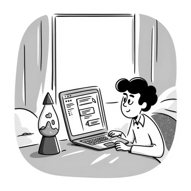 A bedroom lit by a lava lamp and an open laptop running early 2000s MSN Messenger

 sticker