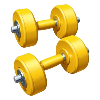 Generate a high-quality image of two generic yellow dumbbells stacked in a cross shape on a plain white background, realistic shading and lighting, no logos or brand markings, high-resolution.
 sticker