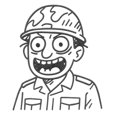 military man with crazy look sticker