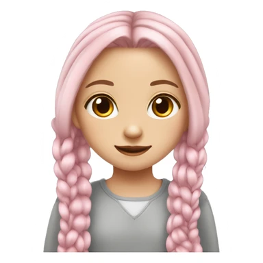 Cute girl with long light braids, pink at the ends. There are two gray British cats nearby sticker