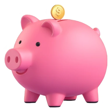 pink piggy bank with coin, 3d cartoon style, slightly shiny, side view, soft lighting sticker