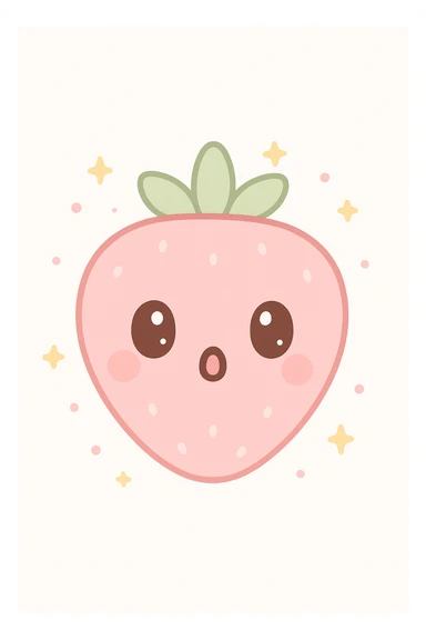 pink strawberry with a cute face, kawaii style, surprised expression sticker