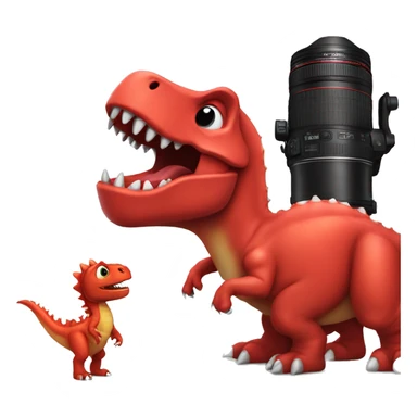 red dinosaur next to canon sticker