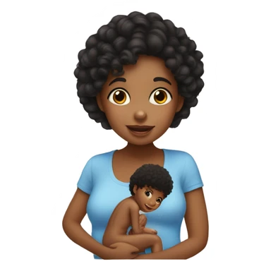 Make a toddler boy with tan skin and curly black hair kissing his mom who has aubirnt hair and blue eyes.  sticker