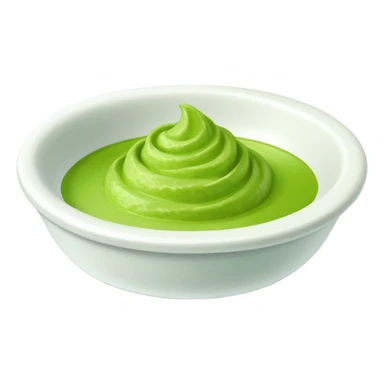ground wasabi paste in a small dish, bright green color sticker