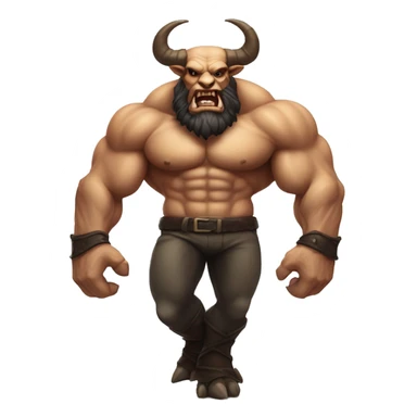  a muscular, demonic-looking bull-like creature, with beard and horns.  sticker