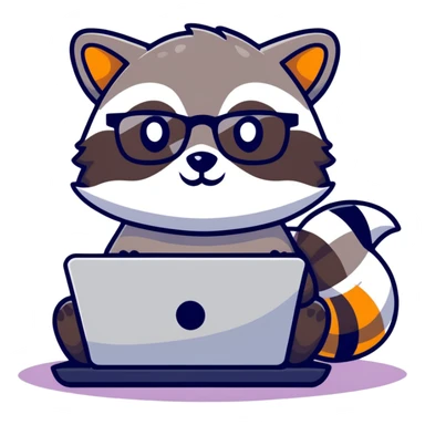 raccoon data scientist with a computer sticker