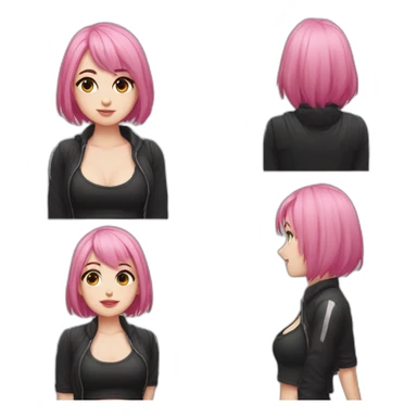 Full body Front view curvy emo girl pink hair sits on the floor straight view hands up black skirt белые трусики полосатые рваные чулки sticker