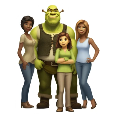 shrek with tall guy two women and other guy sticker