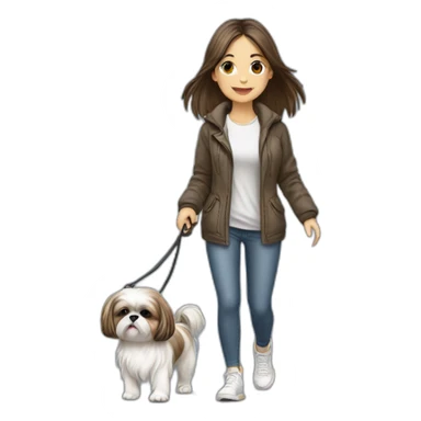 girl walking shih tzu on leash sticker