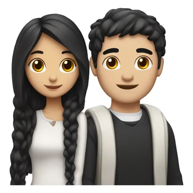 a girl with black hair with white strands and a guy in her arms sticker