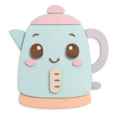 chibi electric kettle, full body, big eyes, pastel tones, hand-drawn style sticker