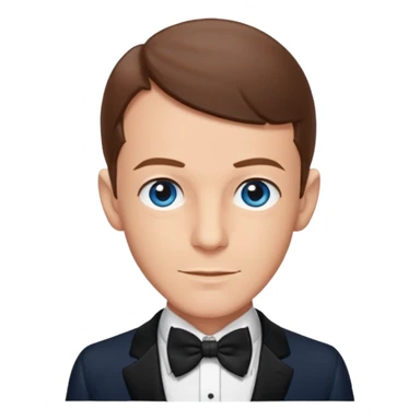 Fred Astaire with brown hair, blue eyes, black suit with bow tie sticker