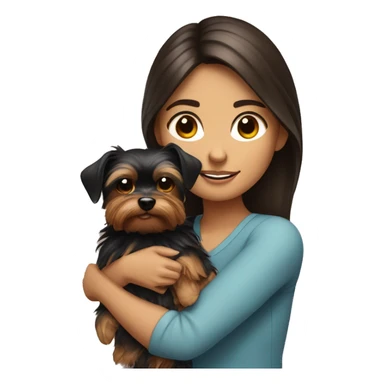 A brunette girl with a Yorkshire terrier in her arms sticker